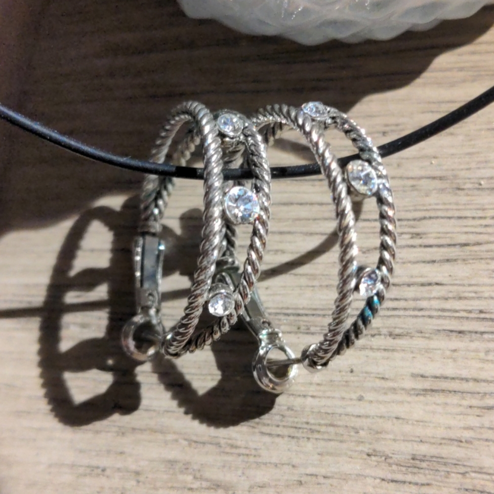 Cookie lee silver braided hoops with crystals